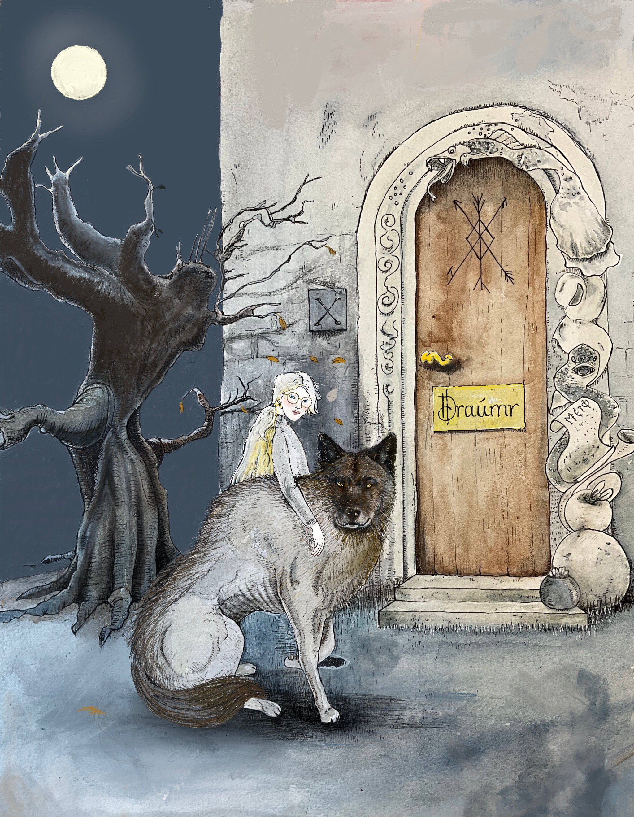Pigen med ulv – illustration